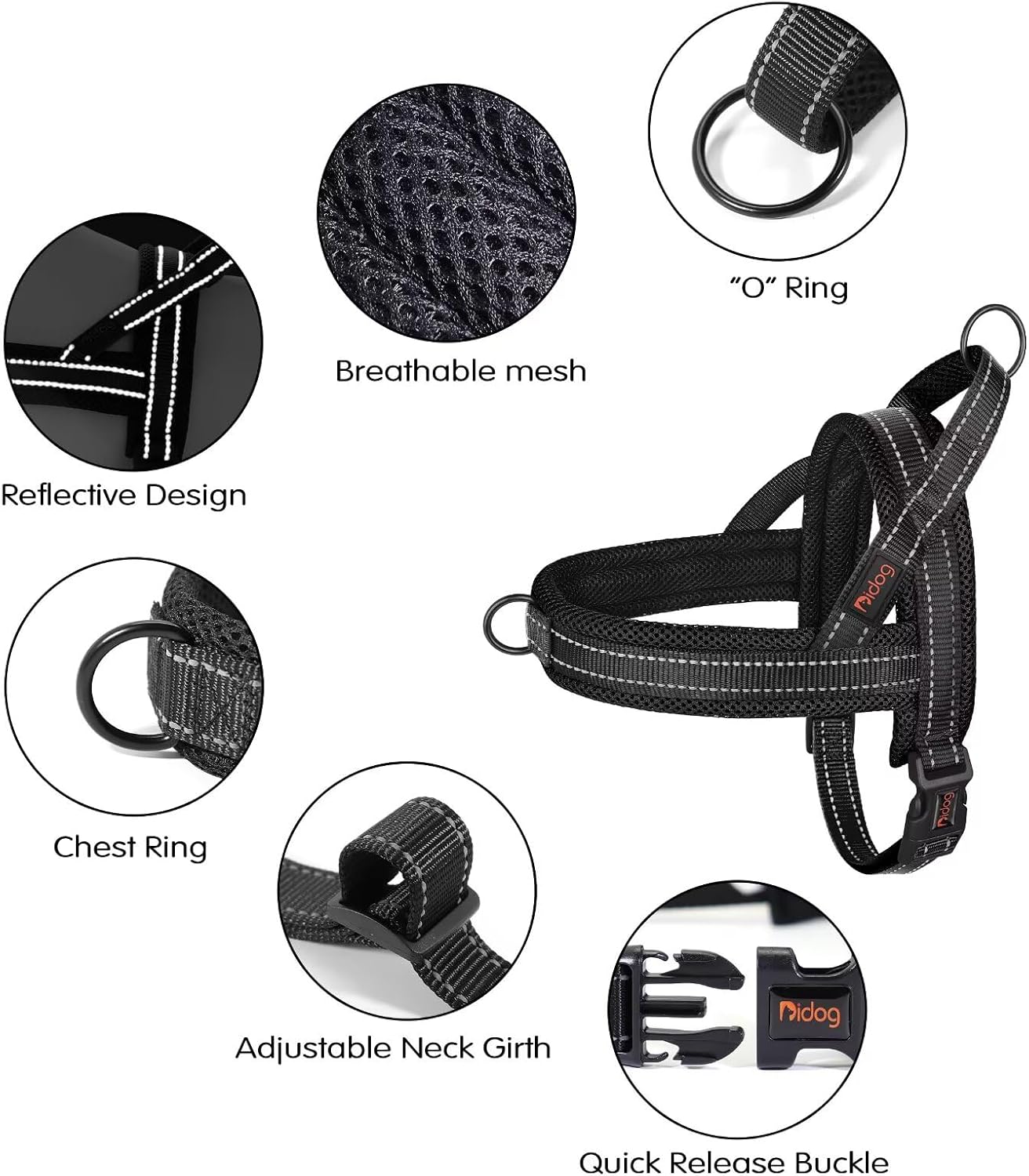 Didog No Pull Dog Harness with Soft Mesh Padded,Reflective & Quick Fit Light Weight Dog Strap Vest Harness,Easy for Walking Training (S:Chest 18-22", Mesh-Black)