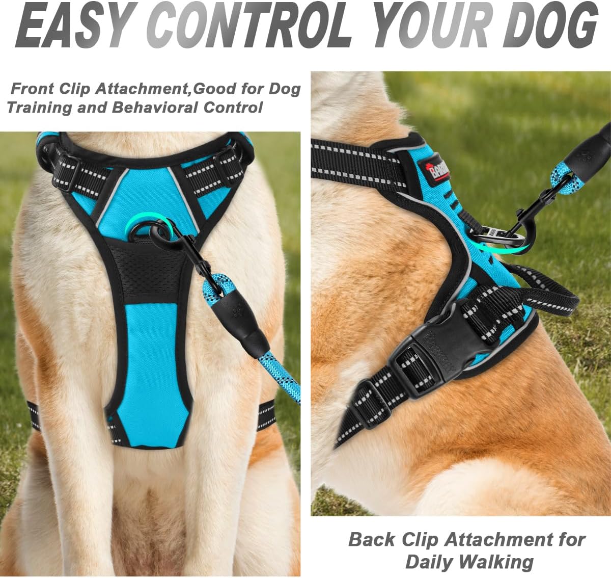 BARKBAY No Pull Dog Harness Front Clip Heavy Duty Reflective Easy Control Handle for Large Dog Walking(Blue,S)