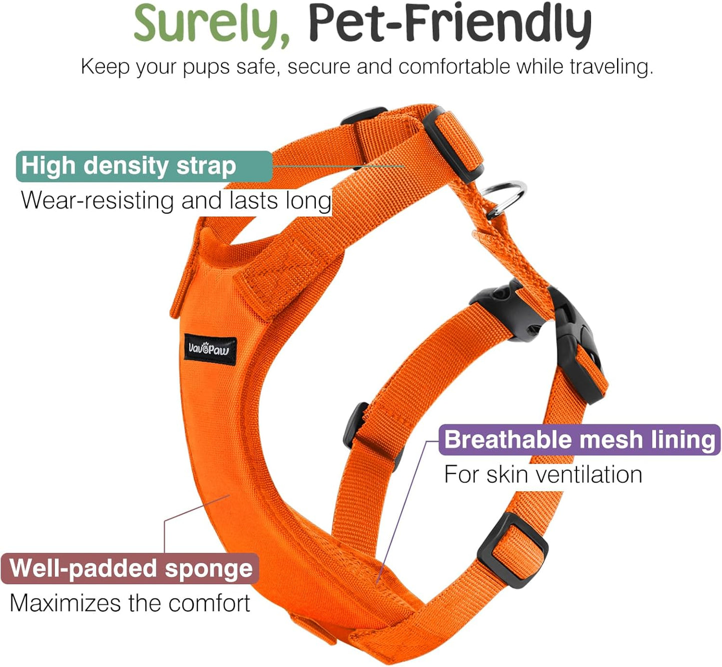 Dog Seat Belt, Safety Vest Dog Car Harness with Adjustable Buckle Dog Seat Belt for Vehicle Nylon Pet Safety Seat Belts Heavy Duty(S, Orange)