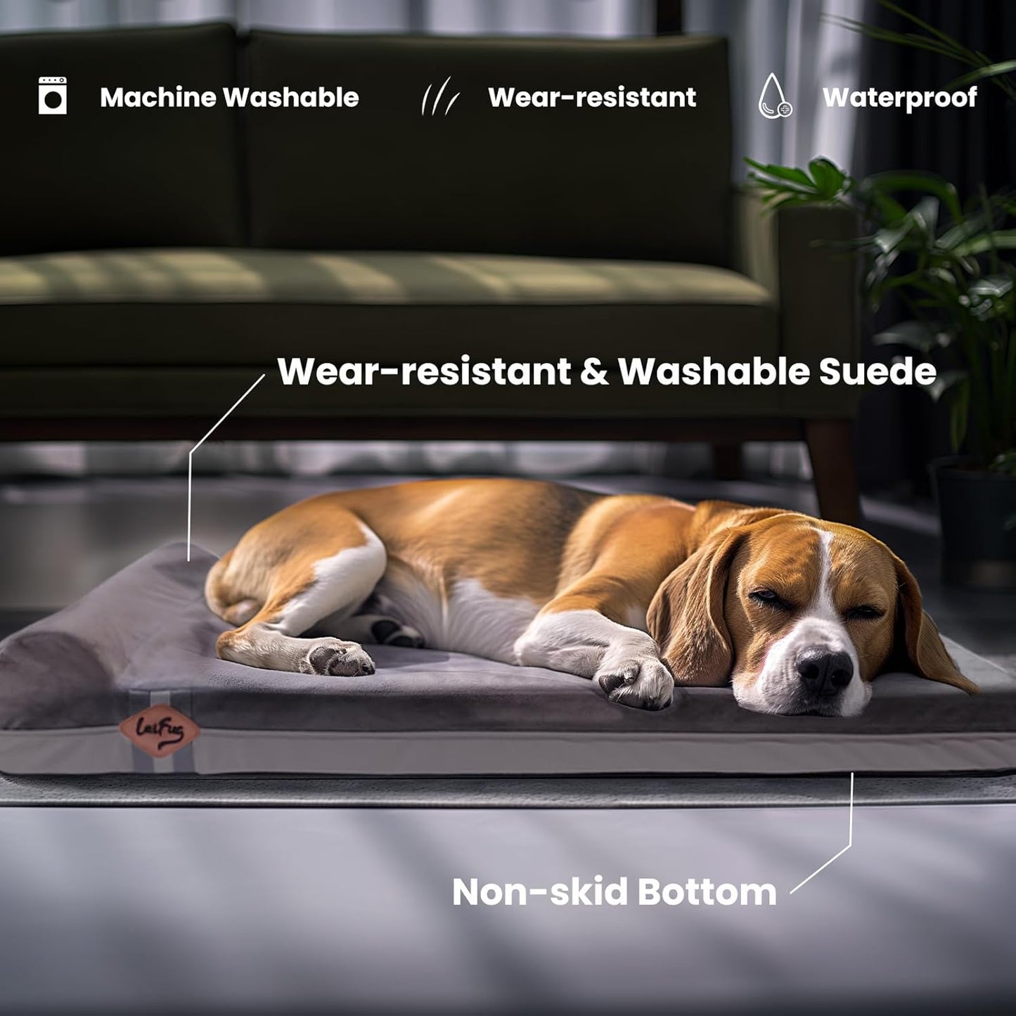 Laifug Orthopedic Memory Foam Extra Large Dog Bed with Pillow and Durable Water Proof Liner & Removable Washable Cover & Smart Design (Large (40"x25"x5.5"), Grey)