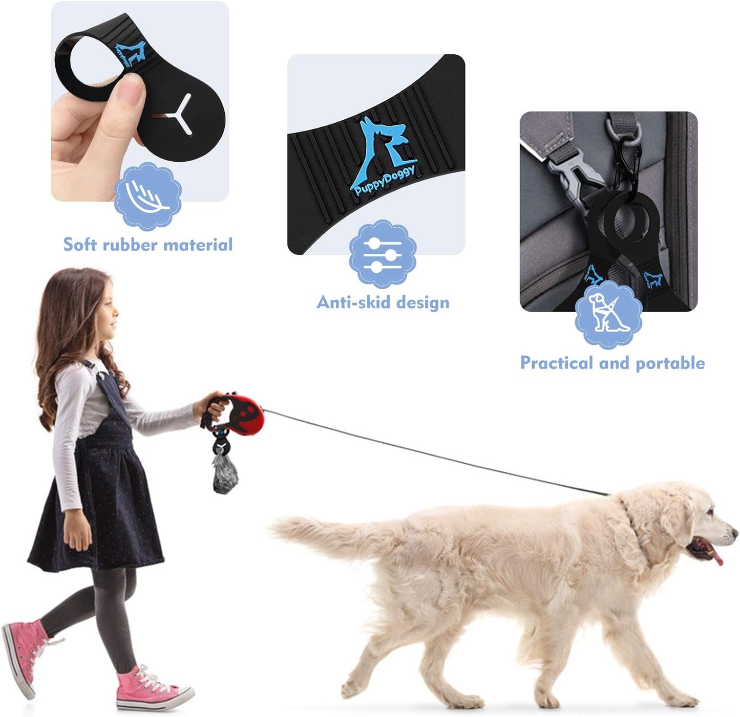 PuppyDoggy Dog Poop Bag Holder for Leash Waste Bag Carrier Dog Poop Bag Dispenser for Walking Running Bicycle Accessory 4 Pieces (Black + Mixed Blue)