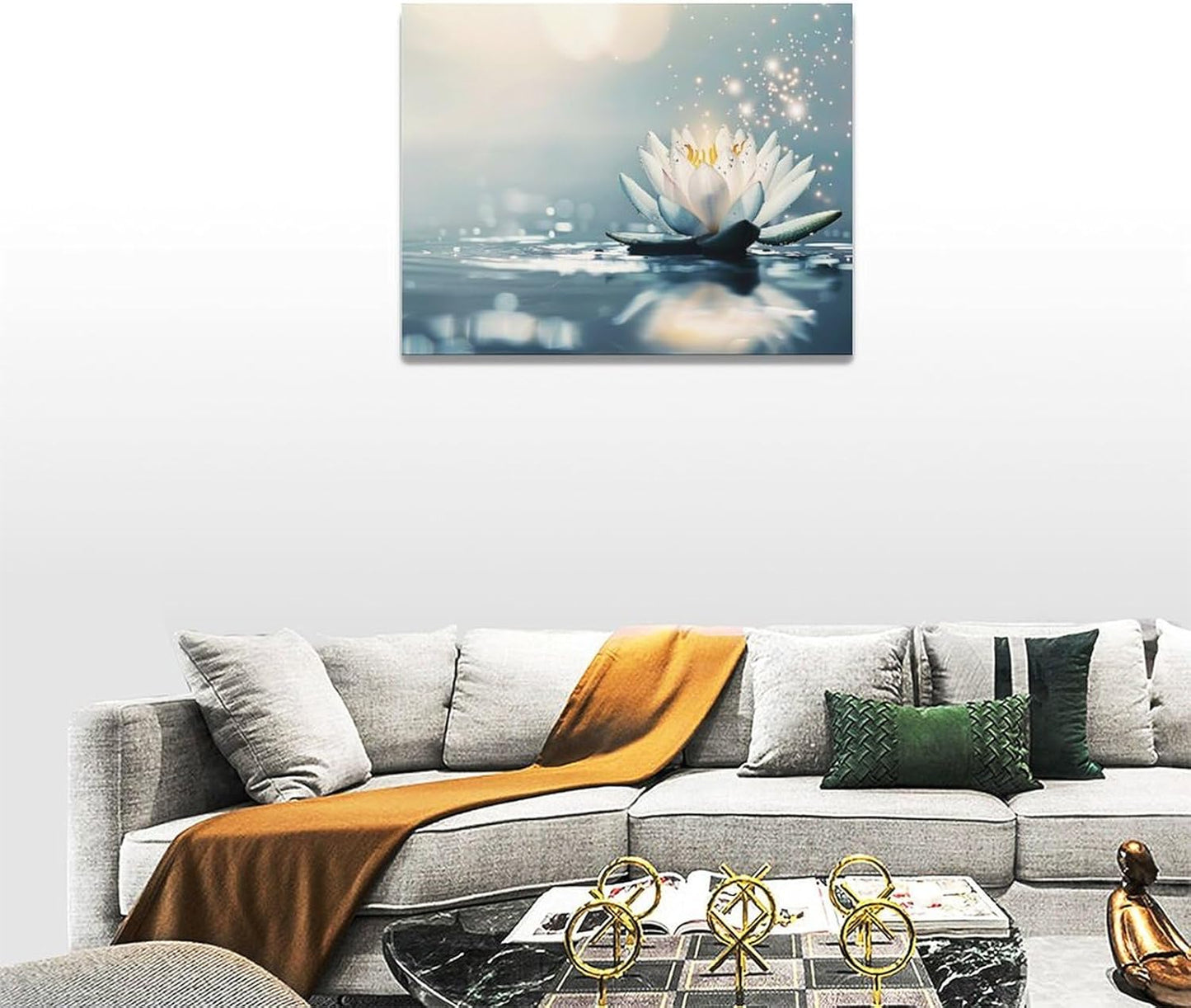 Bathroom Lotus Wall Art Floral Pictures Zen Meditation Wall Decor Yoga Spa Spiritual Canvas Print Painting Artwork for Bathroom Restroom Living Room Bedroom 12"x16"