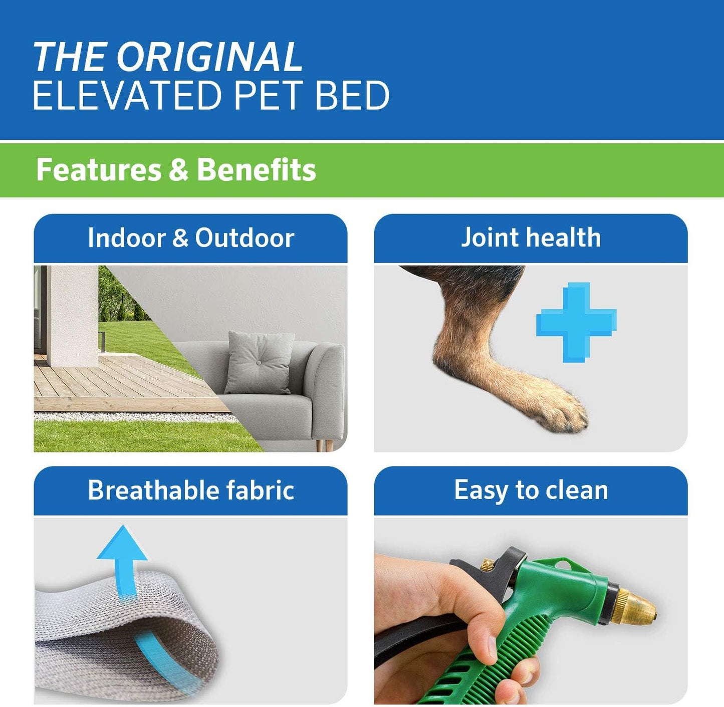 Coolaroo Original Elevated Dog Bed - Breathable Off-The-Ground Pet Bed with Cooling Fabric, Joint Relief & Moisture-Resistant Fabric, 100% Recyclable, Easy Clean, Aquatic Blue, Medium