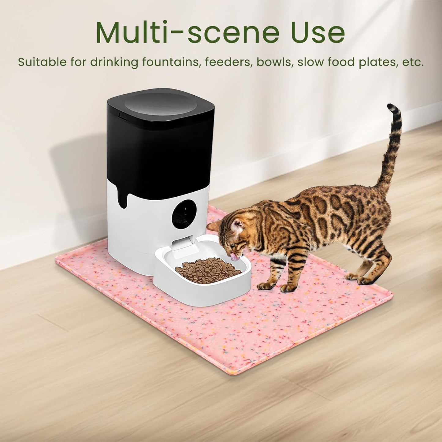 Ptlom Dog Food Mat Anti-Slip Dog Bowl Mats for Food and Water, Waterproof Pet Placemat Prevents Messy Spill to Floor, Silicone Puppy Feeding Tray for Small, Medium and Large Dogs Cats, Pink