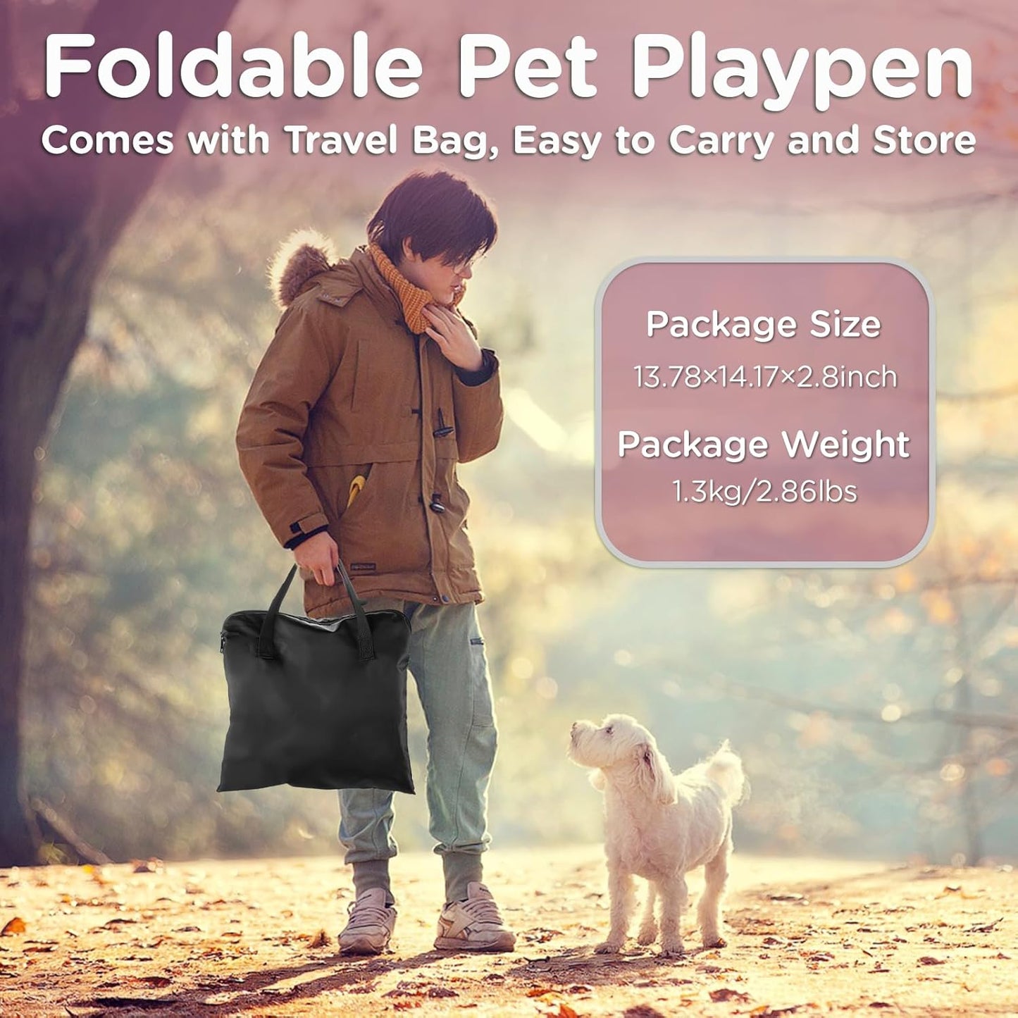 Foldable Pet Kitten Playpen, Upgrade Waterproof Portable Cat Dog Playpen Kennel Tent for Small Dog Cat, Removable Shade Cover, Come with Free Carrying Case, Indoor Outdoor Use for Small Pet, Pink