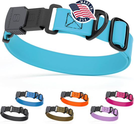 Dogline Biothane Waterproof Dog Collar with Herm Sprenger Stainless Steel Quick Release Buckle – Heavy Duty Tactical Durable Collar for Dogs – Comfortable and Safe Pet Collar, W 1" L 15-25" Sky Blue