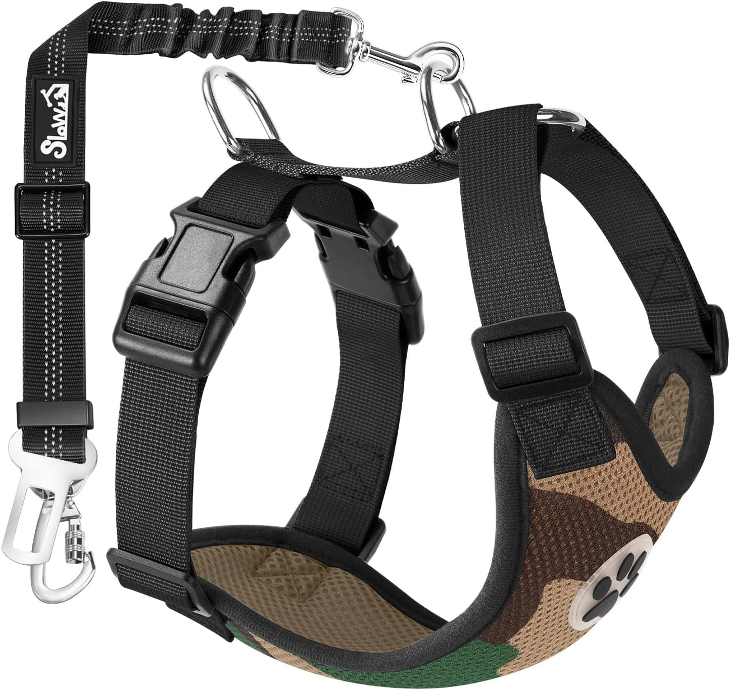 Lukovee Dog Seat Belt for Car, Adjustable Dog Car Harness for Large Medium Small Dogs, Soft Padded & Breathable Mesh Dog Seatbelt with Car Strap and Carabiner(Camouflage Double Clip,Small)