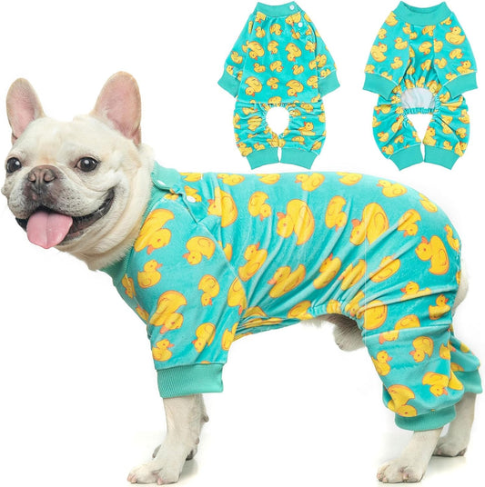 BEAUTYZOO Dog Pajamas Large Sized Dog, Summer Doggie Pajamas for Boy Girl, Soft Strechy Cotton Puppy Pjs Jammies Onesies for Men Women, Pet Jumpsuit Body Suit Cat Apparel Clothes, Yellow Duck XL