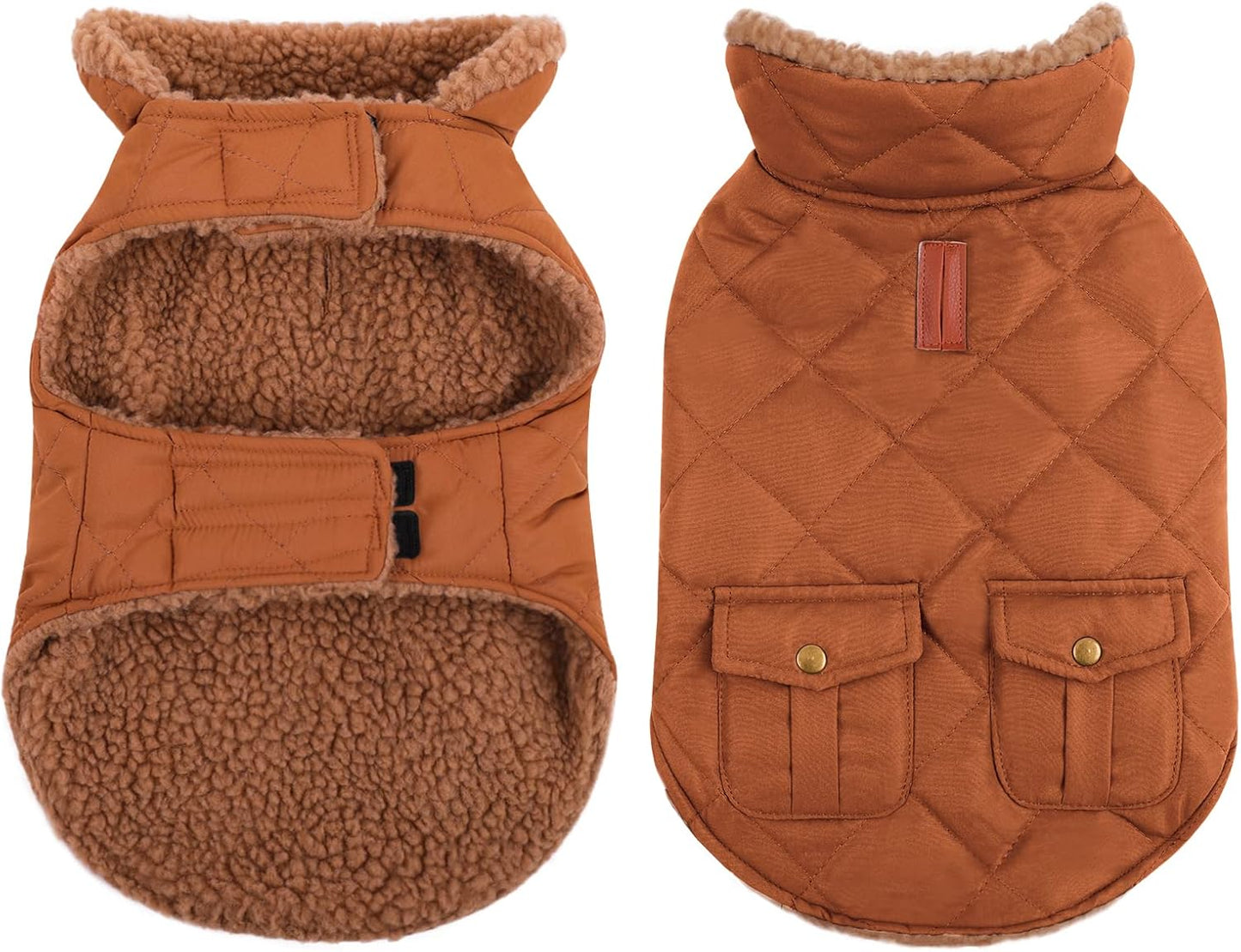 Queenmore Warm Coat for Cold Weather, Quilted Winter Jacket With Ultra Thick Plush Lining and Storage Pockets (Brown, X-Large)