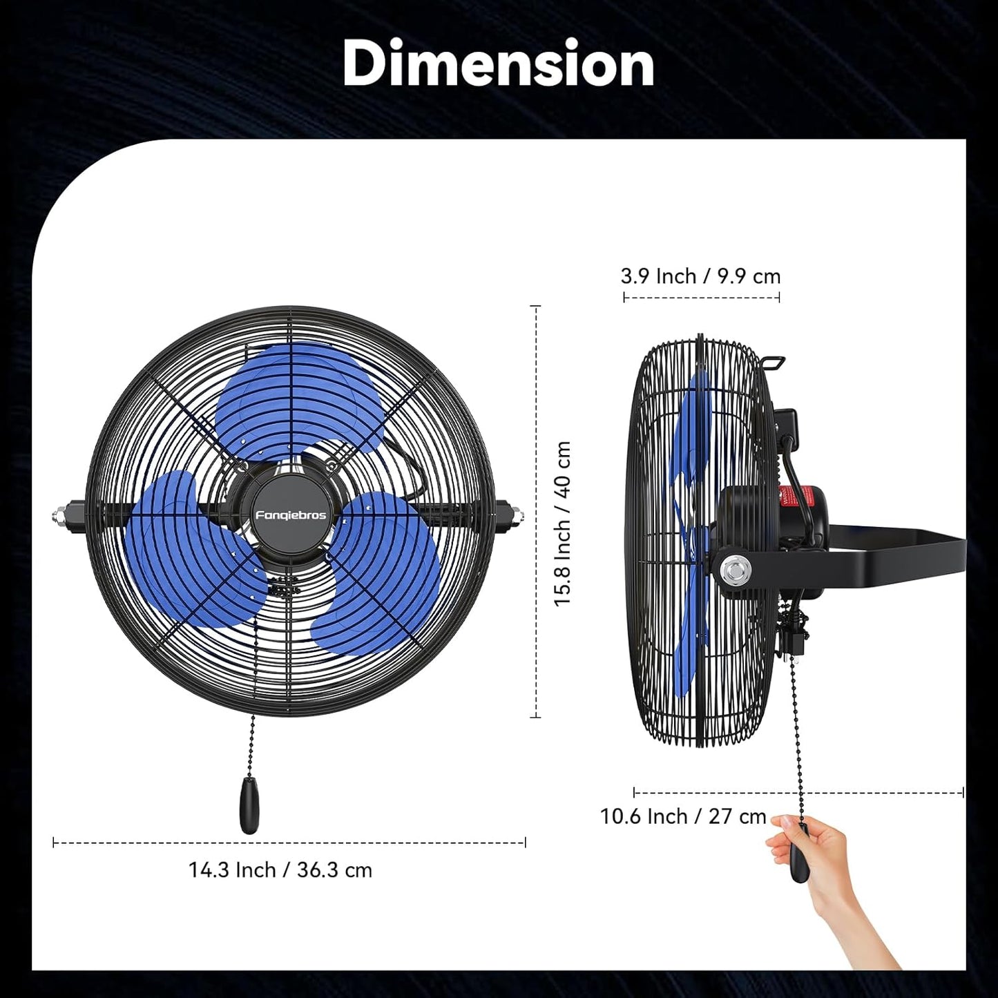 12 IN High Velocity Wall Mount Fan, 3 Speed Industrial Wall Fan with Sealed Motor, 2500 CFM Adjustable Air Circulator for Garage, Commercial, Greenhouse, Warehouse & Gazebo Use, UL Listed