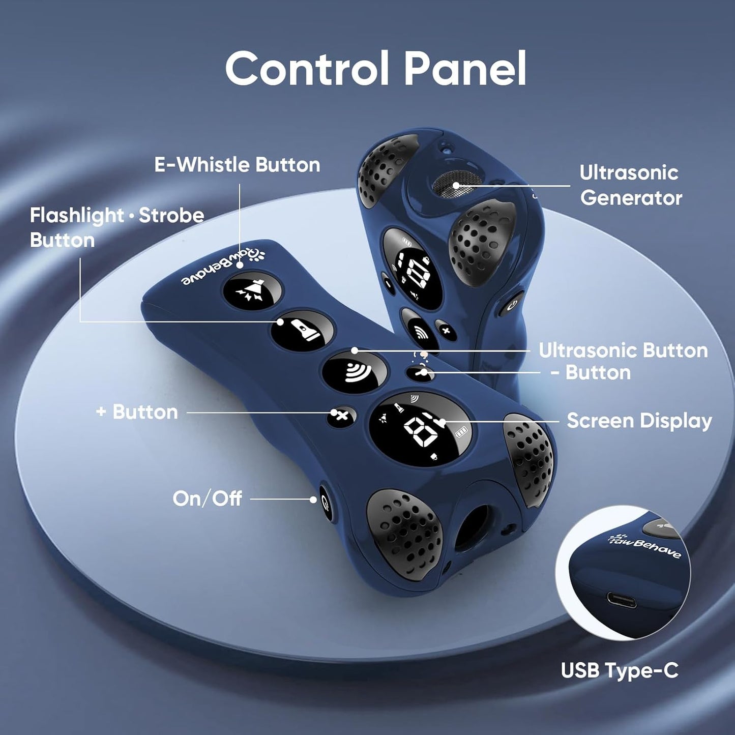 Ultrasonic Dog Bark Deterrent Device –10-Level Adjustable Anti Barking Trainer with Flashlight, Strobe, E-Clicker(18 Whistle Sounds)–No Shock, Collar-Free Dog Behavior Correction Devices