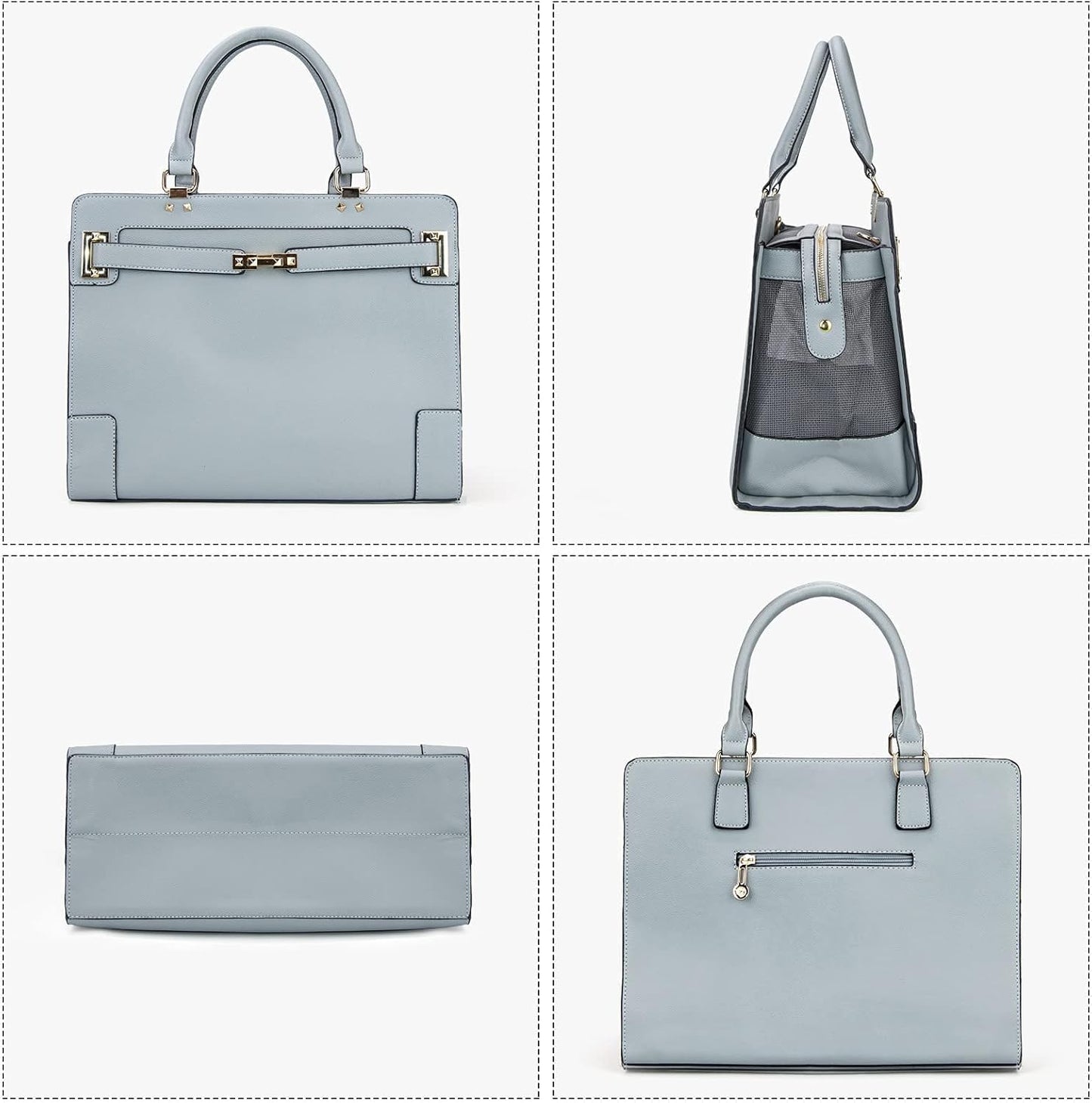 Fashion Pet Carrier Dog Cat Carrier Purse Soft-Sided Leather Handbag Pet Tote Bag for Small Dogs Puppy and Cats TSA Airline Approved (Grey)