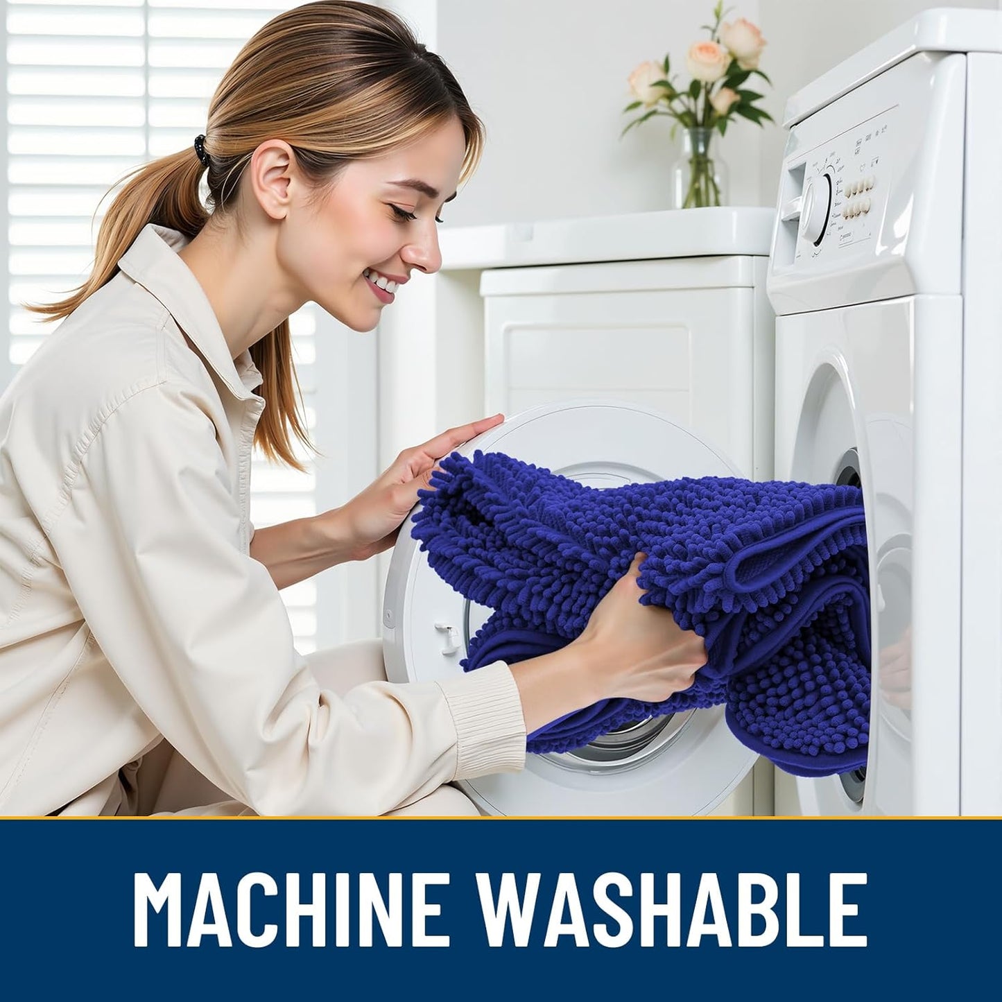 Smiry Dog Door Mat for Muddy Paws 40x32, Absorbs Moisture and Dirt Doormat, Non-Slip Washable Quick Dry Chenille Front Door Mat Indoor Entrance, Entryway Carpet for Inside Floor, Navy Blue