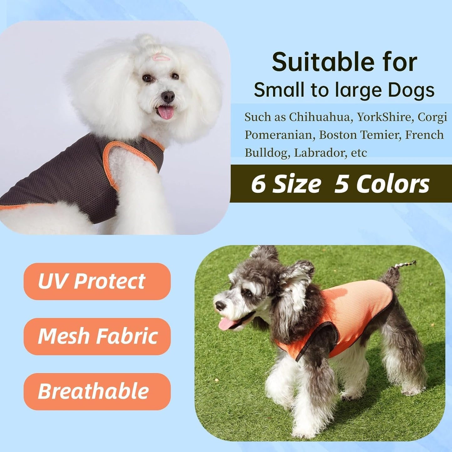 2 Pack Cooling Shirts for Dogs, Lightweight Mesh Breathable Dog Clothes for Small Dogs Boy Girl,Sun-Protection Sleeveless Shirts for Dog&Cat Puppy Vest Pet Apparel - S
