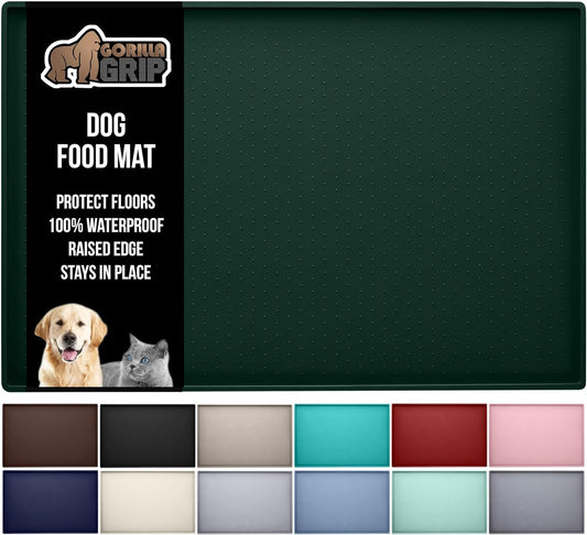 GORILLA GRIP 100% Waterproof Raised Edge BPA Free Silicone Pet Feeding Mat, Dog Cat Food Mats Contain Spills Protects Floors, Placemats for Cats and Dogs Water Bowl, Pets Accessories 16x10, Green