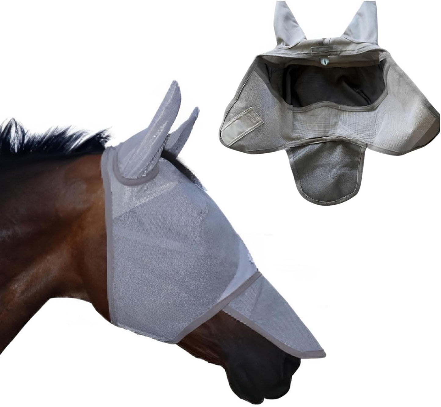 Horse Fly Mask with Nose Cover and Ears | 95% UV Eye Protection | Built-in Visor | Breathable, Lightweight Mask | Adjustable Fit for Comfort Horse Medium/Large Size