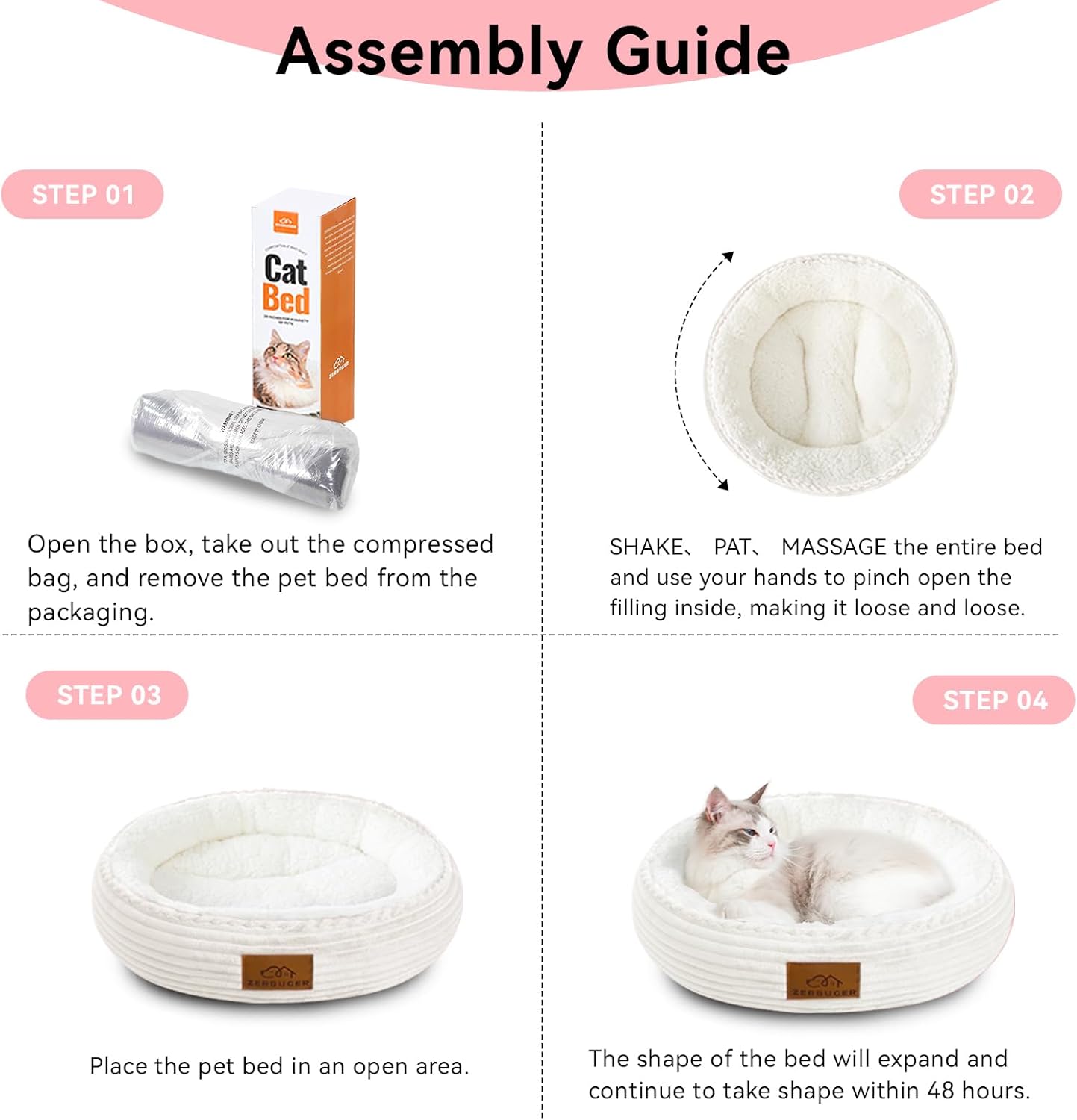 20in Cream Round Cat Dog Bed Gift for Large Medium Small Dogs Cats, Machine Washable Sleeping Sofa, Non-Slip Bottom Breathable Soft Calming Pet Cuddler for Indoor/Outdoor/Car/Cage