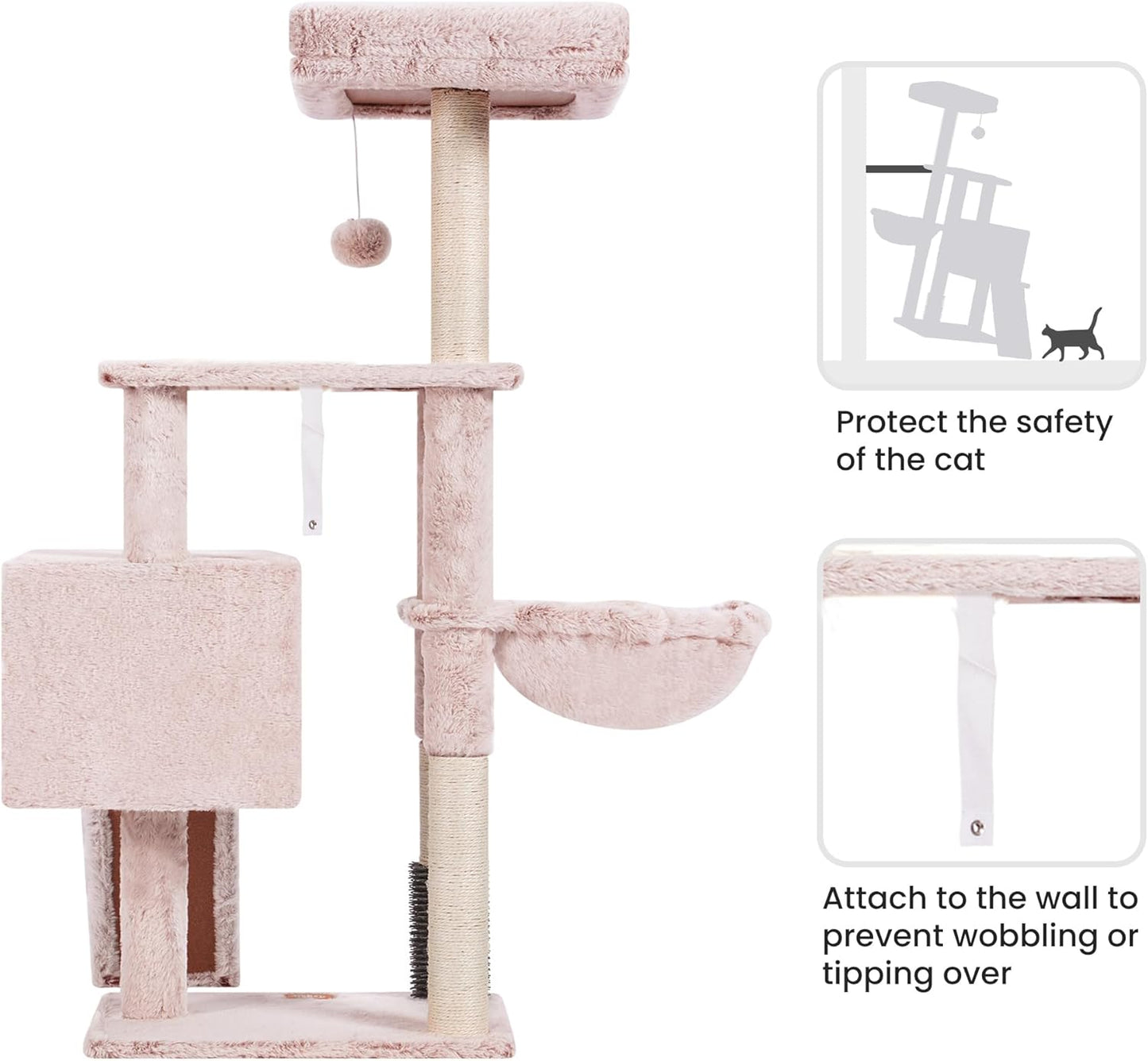Heybly Cat Tree with Cat Self Groomer Brush, Cat Tower Condo for Indoor Cats with Padded Plush Perch, Cat House with Basket Scratching Board Post, Muchroom HCT005SMU