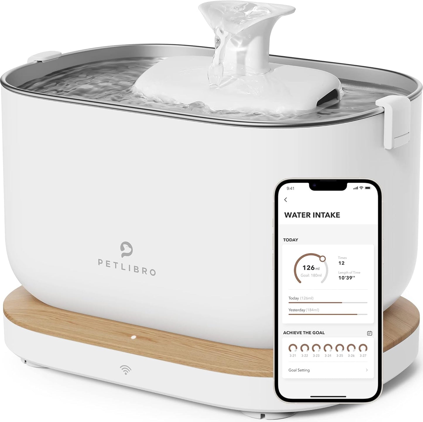 PETLIBRO App-Controlled Cat Water Fountain, Pet Water Fountain with Stainless Steel Tray, Water Fountains for Cats Indoor with Drinking Monitoring, Cat Fountains for Drinking with 2 Wireless Pumps