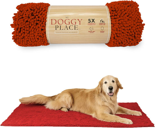 My Doggy Place Microfiber Dog Mat for Muddy Paws, 60" x 36" Red - Non-Slip, Absorbent and Quick-Drying Dog Paw Cleaning Mat, Washer and Dryer Safe - X-Large/Runner