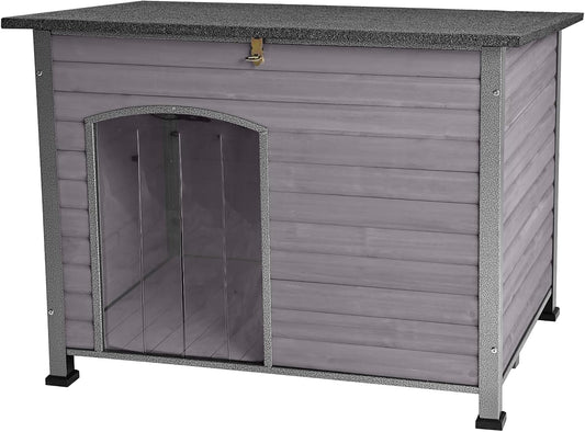 Indoor Outdoor Dog House,Anti-Chewing Iron Frame Dog Kennel,Wood Warm Pets Home,Weatherproof Outside Shelter