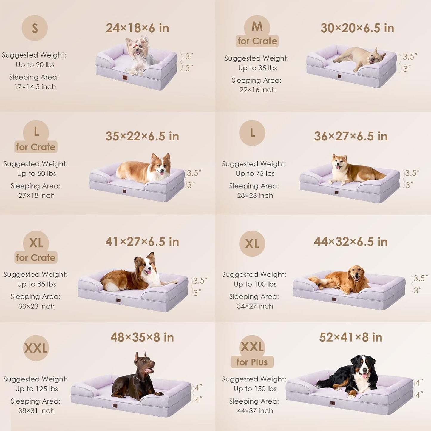 EHEYCIGA Orthopedic Dog Bed for Medium Dogs, Waterproof Memory Foam Medium Pet Beds with Sides, Non-Slip Bottom and Egg-Crate Foam Dog Couch Bed with Washable Removable Cover, Lilac