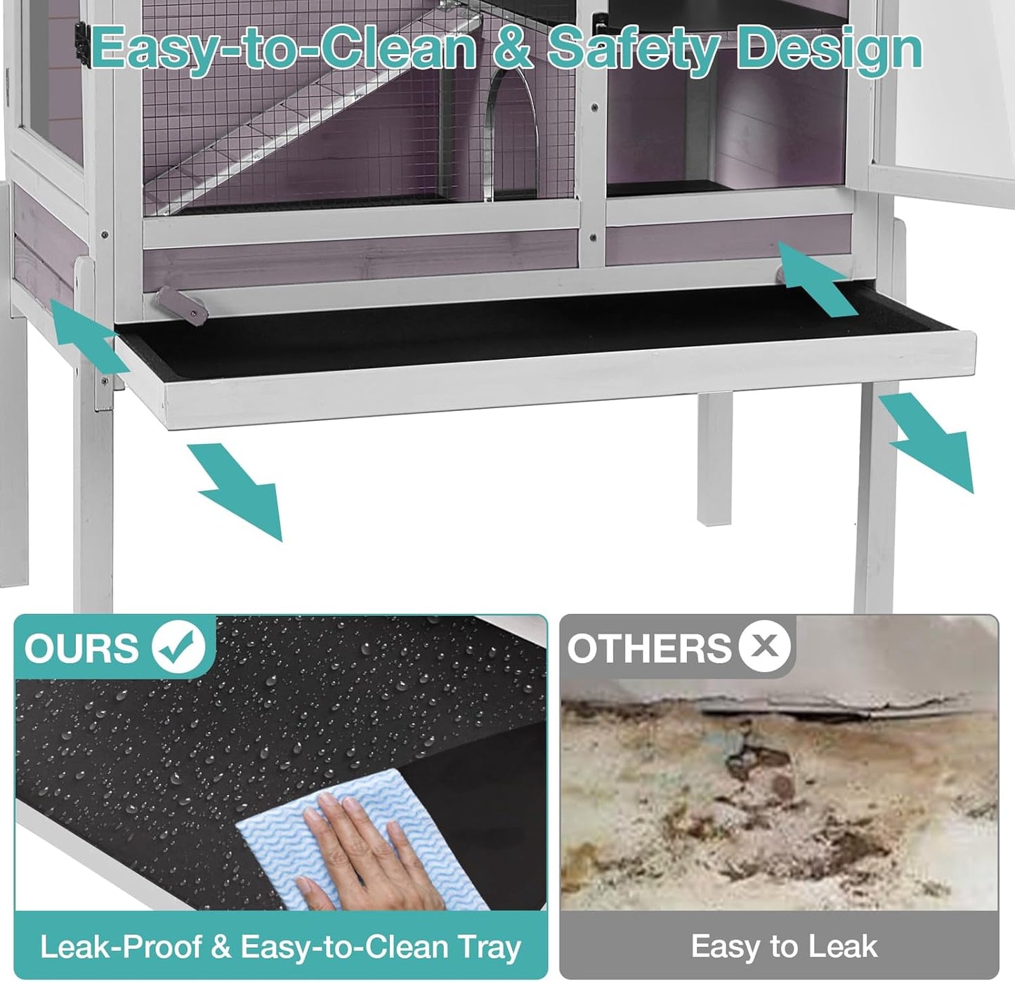 Guinea Pig Cage with Wooden Stand,Indoor Rabbit Hutch with 2 Stories,Hamster Cage with Anti Chew Ramp,Hideout, Platform, Pull Out Tray (Grey)