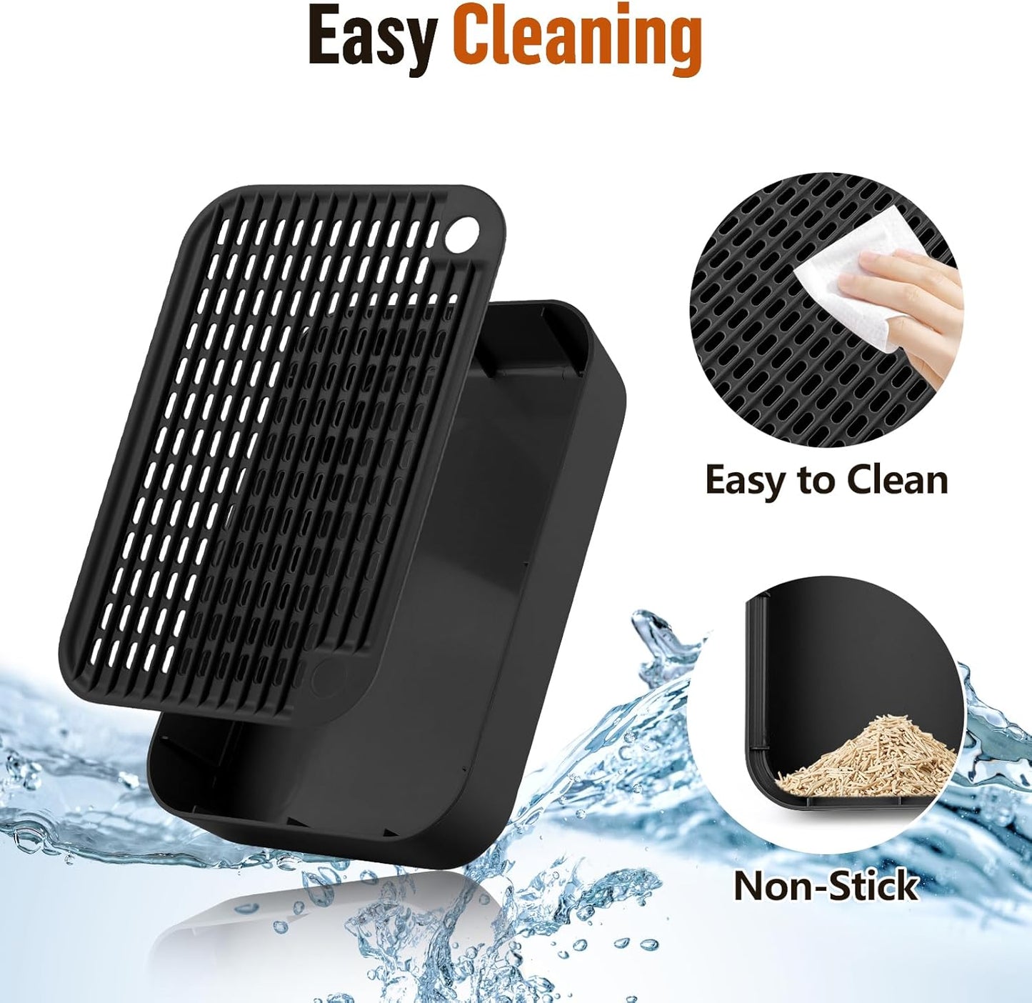 Cat Litter Box Ramp Mat with Filter Function, Cat Step Pedal Stool for Self-Cleaning Litter Box, Easy to Clean, Ideal for Kitten & Elderly Cats (Black)