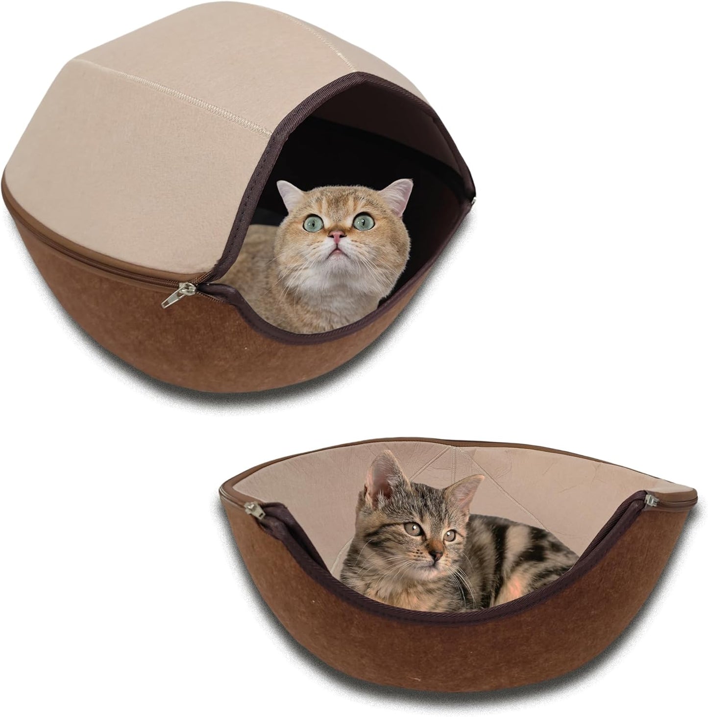 Donut Cat Tunnel Bed Peekaboo Cat Cave for Large Cats Up to 30 Lbs, Kitty Interactive Playing Tent House for Multiple Cats,Detachable,Scratch Resistant (2 in 1 Brown, Medium - 20 Inch Diameter)