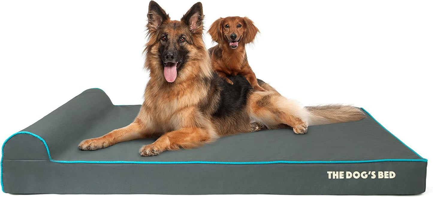The Dog’s Bed Orthopedic Headrest Dog Bed XXL Grey/Blue 54x36, Memory Foam, Pain Relief for Arthritis, Hip & Elbow Dysplasia, Post Surgery, Lameness, Veterinary Approved, Waterproof Washable Cover