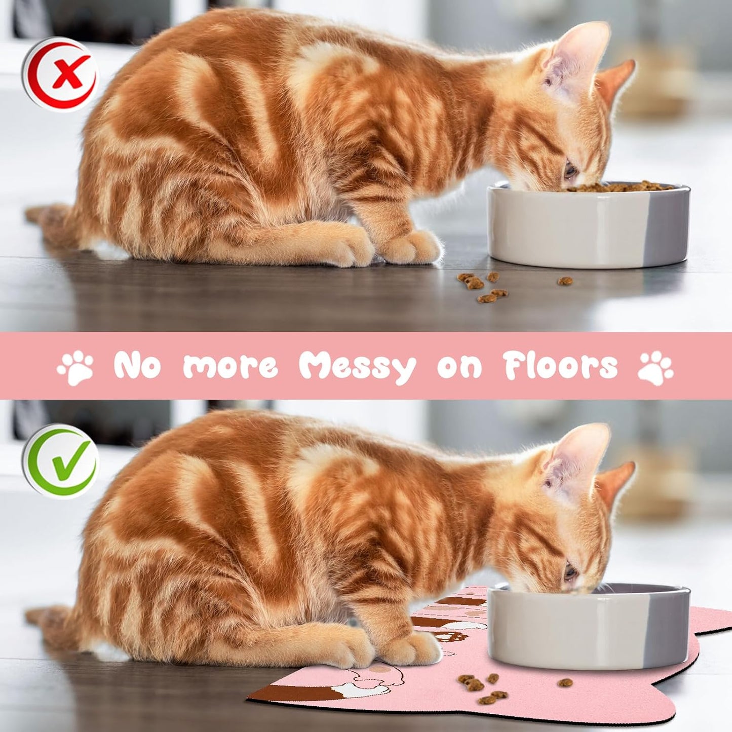 Pet Feeding Mats - Absorbent Cat Food & Water Mats, Pink, 17.7 * 9.8 inch