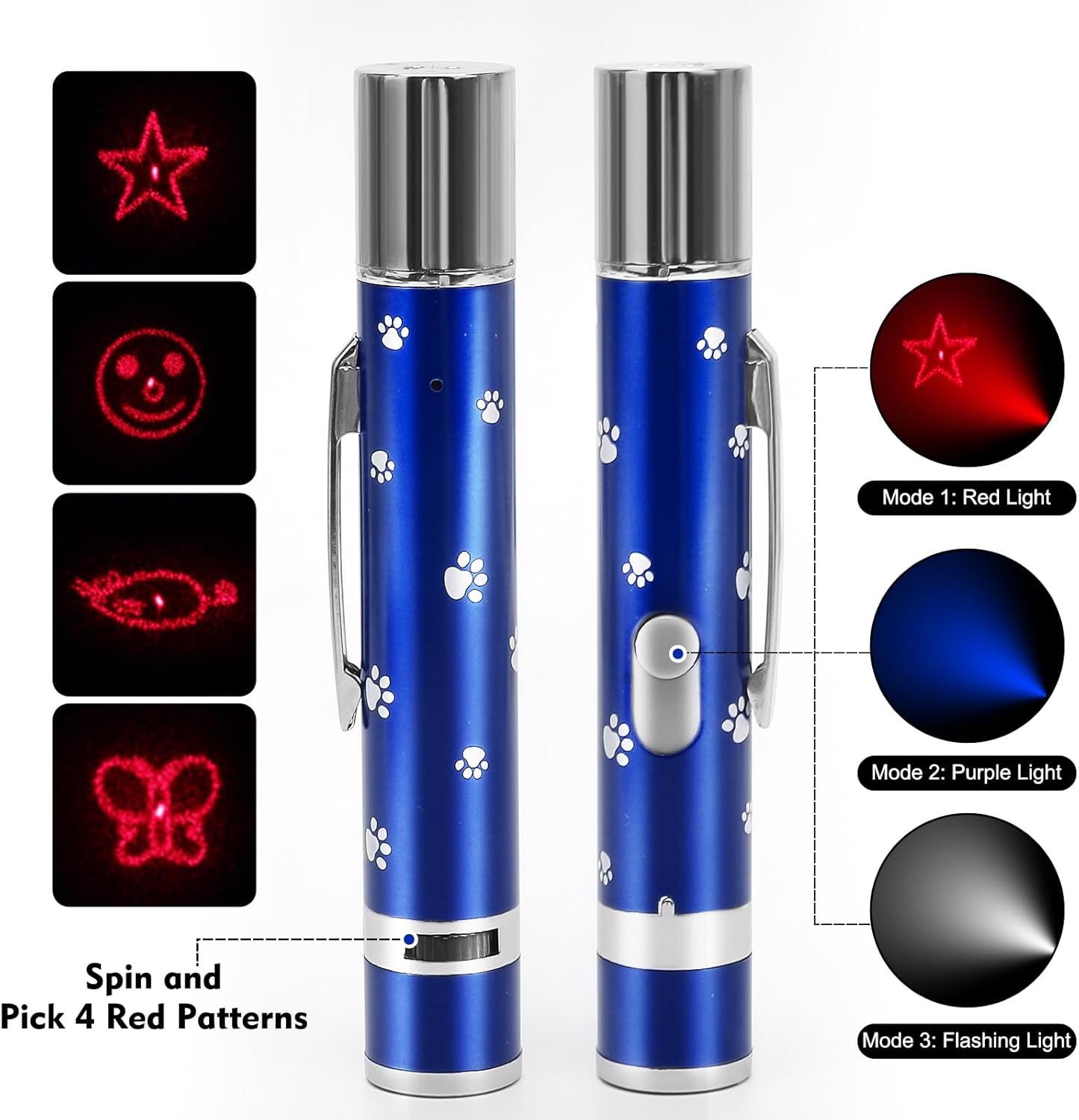 EAWONGEE Cat Toys, Interactive Toy for Cats with 7 Light Projection Modes, Interactive Kitty and Pet Dog Toy for Training Chaser, 2 Pieces Blue