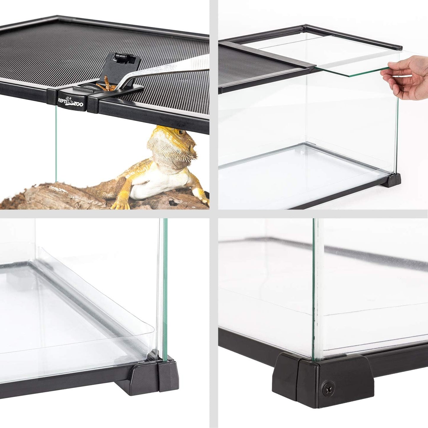 REPTI ZOO 20 Gallon Reptile Glass Terrarium Easy Clean Tank 30" x 12" x 12" Dual Top Sliding Top Cover for Reptile Snake Hamster Hedgehog Small Animals (Knock-Down)