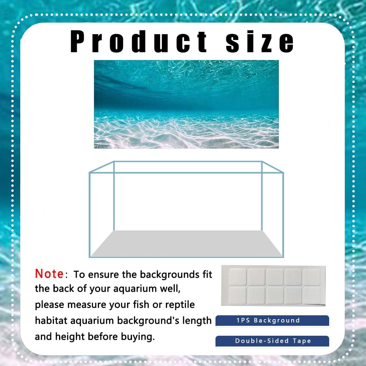 36X18IN Natural Undersea Aquarium Background, Undersea Beach Fish Tank Background, with 8 EVA Double-Sided Tape