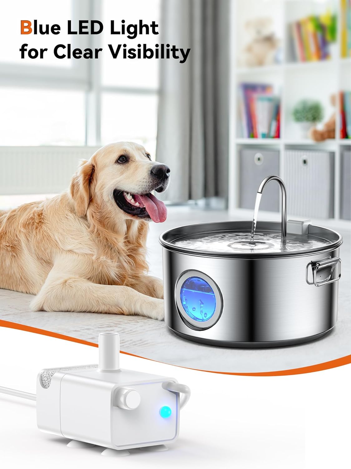 Dog Water Fountain for Large Dogs, 3.2Gal/406oz/12L Stainless Steel Pet Water Fountain, Quiet Dog Water Bowl Dispenser with Visible Window for Multi-pet Home (Pump for 3.2Gal Dog Fountain)