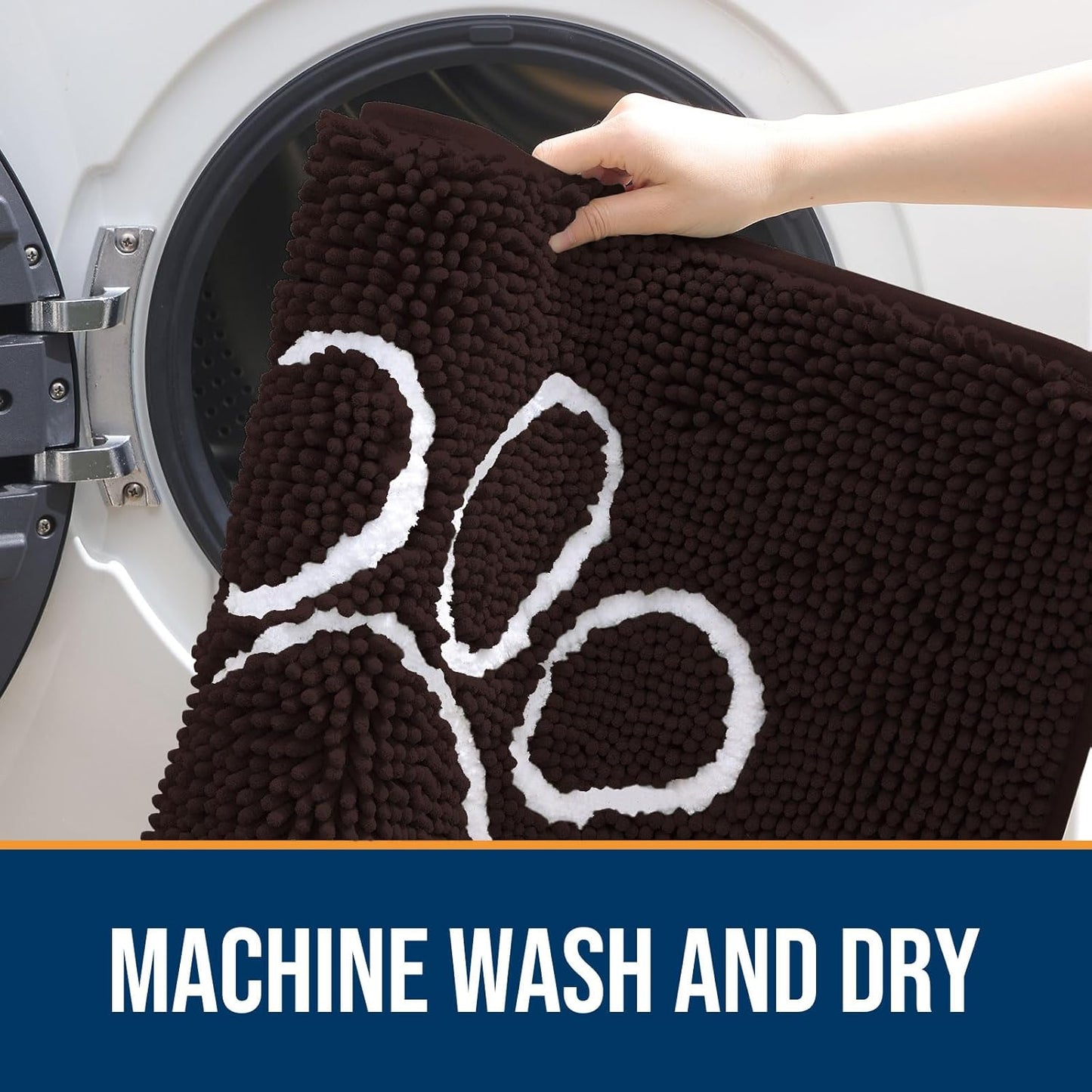 OLANLY Door Mat for Muddy Dog Paws 24x16, Ultra Absorbent Chenille Mud Doormat with Paw Print Design, Non-Slip Washable Doormat for Indoor Entryway, Quick-Dry Pet Bed Mats for Dirty Dogs, Brown