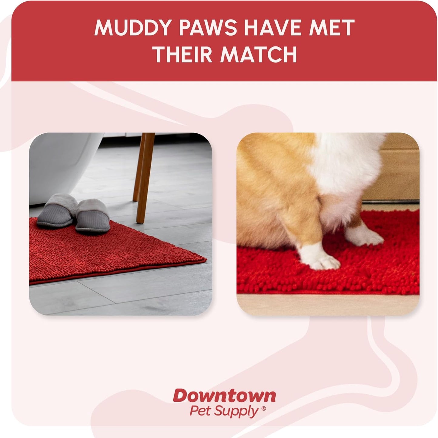 My Doggy Place Microfiber Dog Mat for Muddy Paws, 18" x 24" Red - Absorbent and Quick-Drying Dog Paw Cleaning Mat, Washer and Dryer Safe - Non-Slip Rubber Backed Dog Floor Mat, Small