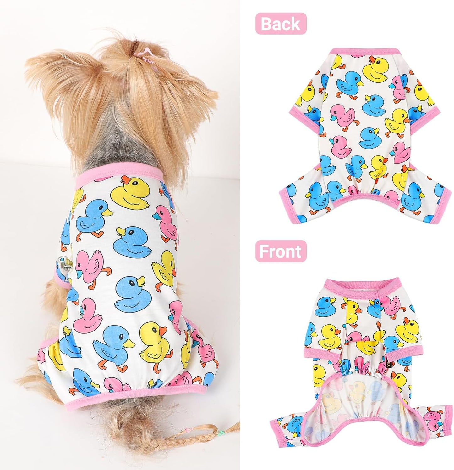 Dog Pajamas Small Sized Dogs Stretchable Summer Dog Clothes Pjs 4 Legs Girl Boy Cute Soft Puppy Outfits Doggie Cat Jammies Jumpsuit Sleeper for Pet (Duck, Medium)