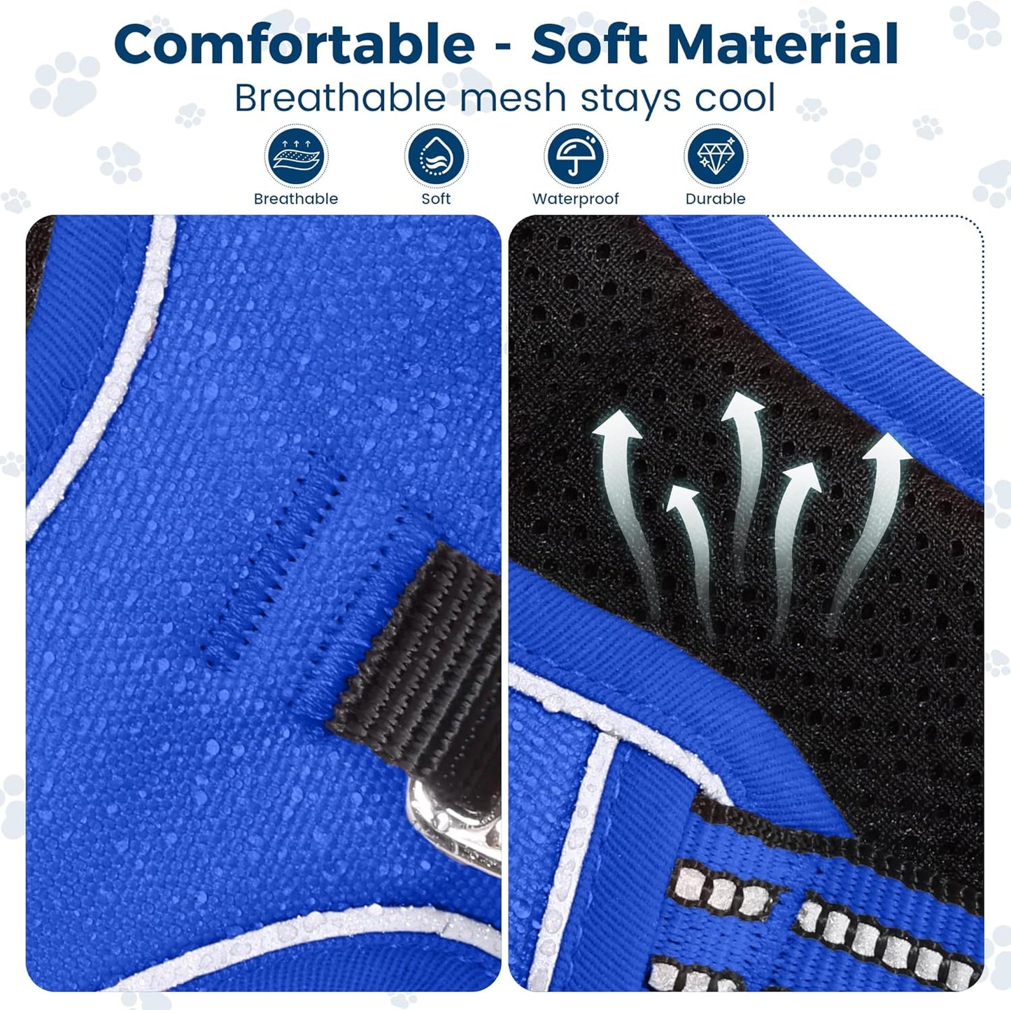 Funfox Dog Harness No Pull, Adjustable Pet Vest Harness, Super Soft Material with Vertical Handle Easy Control, Reflective Night Walking, 2 Leash Clips for Medium Sized Dogs, Blue, M