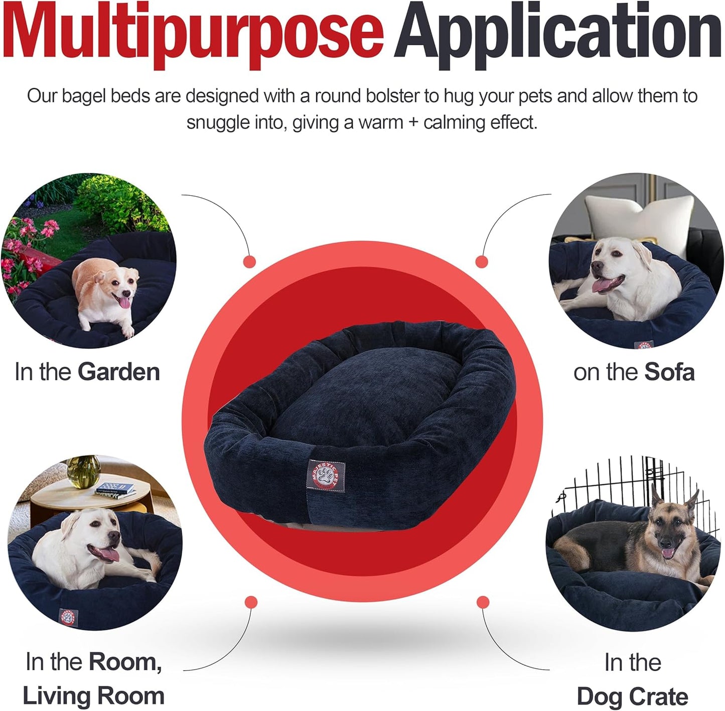 Majestic Pet 52 Inch Micro Velvet Calming Dog Bed Washable 52x35x11 (inch) – Cozy Soft Round Donut Dog Bed with Spine for Head Support -Pet Bed X- Large – Navy (2025)