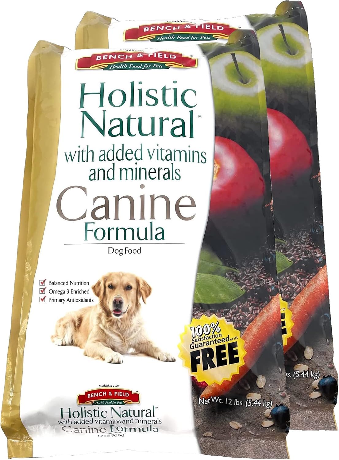 Bench & Field Holistic Natural Adult Dry Dog Food, Chicken Meal and Brown Rice Recipe 12 lb Bag (Pack of 2)