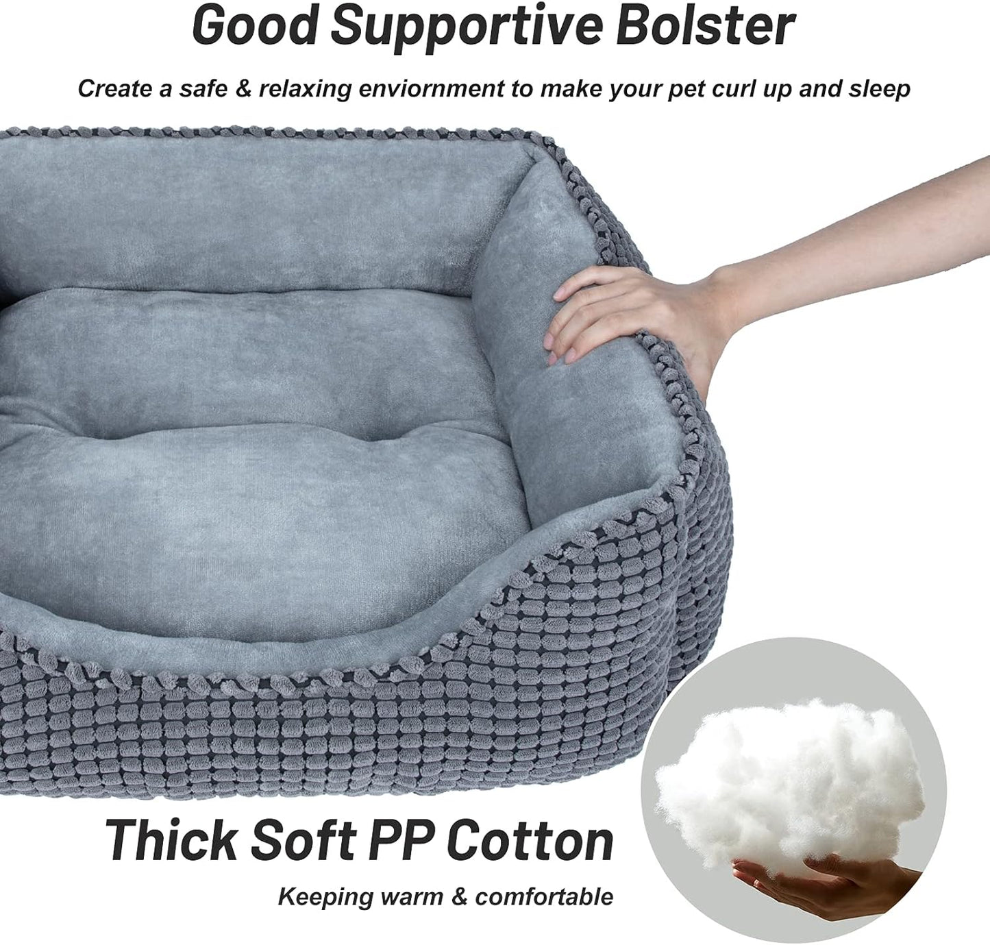 MIXJOY Dog Bed for Large Medium Small Dogs, Rectangle Washable Sleeping Puppy Bed, Orthopedic Pet Sofa Bed, Soft Calming Cat Beds for Indoor Cats, Anti-Slip Bottom with Multiple Size (30-Large, Grey)