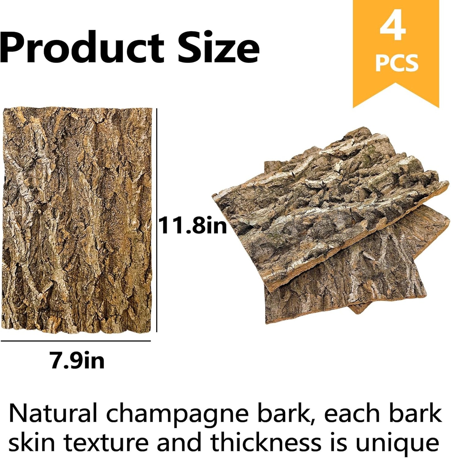 BNOSDM 4pcs Reptile Cork Bark Terrarium Background Bearded Dragon Tank Decor for Lizard Bearded Dragon Frog Leopard Gecko Tortoise Snake Chameleon