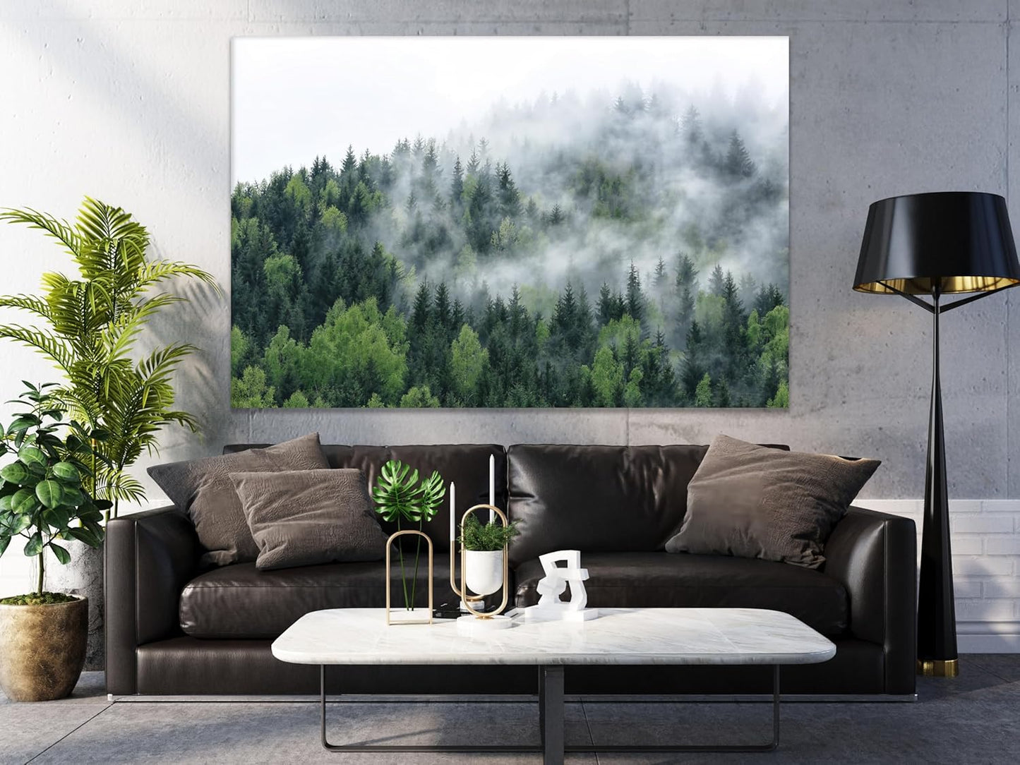 Nature Wall Art Prints - Ocean Forest Mountain Lake Canvas Landscapes - Small to Extra Large Living Room Bedroom Kitchen Bathroom Décor (Pine Trees in Fog, 24L" x 36W")