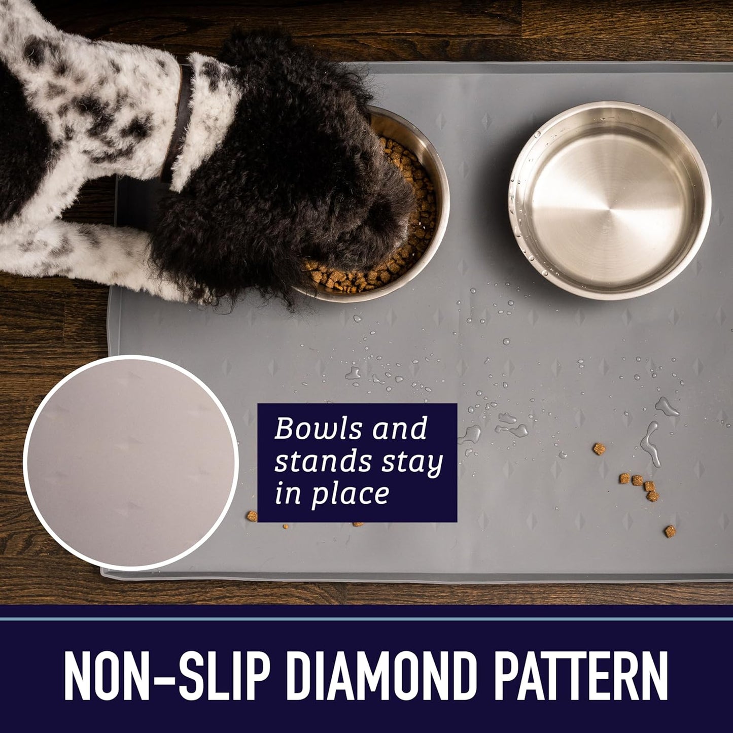 Leash Boss Dog Food Mat – Waterproof Silicone Pet Feeding Mat with Raised Edges for Dogs & Cats, Non-Slip Placemat for Food & Water Bowls, Spill-Proof Floor Protection,Easy to Clean(Black,XXL-30"x22")