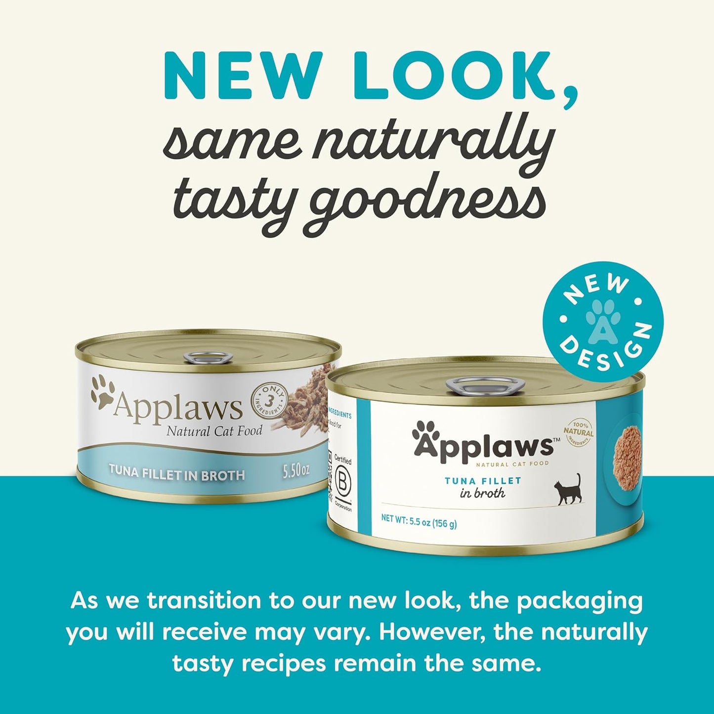 Applaws Natural Wet Cat Food, 24 Count, Limited Ingredient Canned Wet Cat Food, Tuna Fillet in Broth, 5.5oz Cans