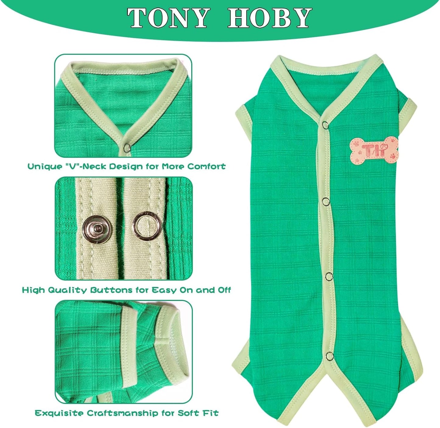 TONY HOBY Dog Pajamas, Dog Recovery Suit After Surgery, Soft Dogs Dogs Jumpsuit Shirts for Small Medium Dogs (Green, Boy, L)