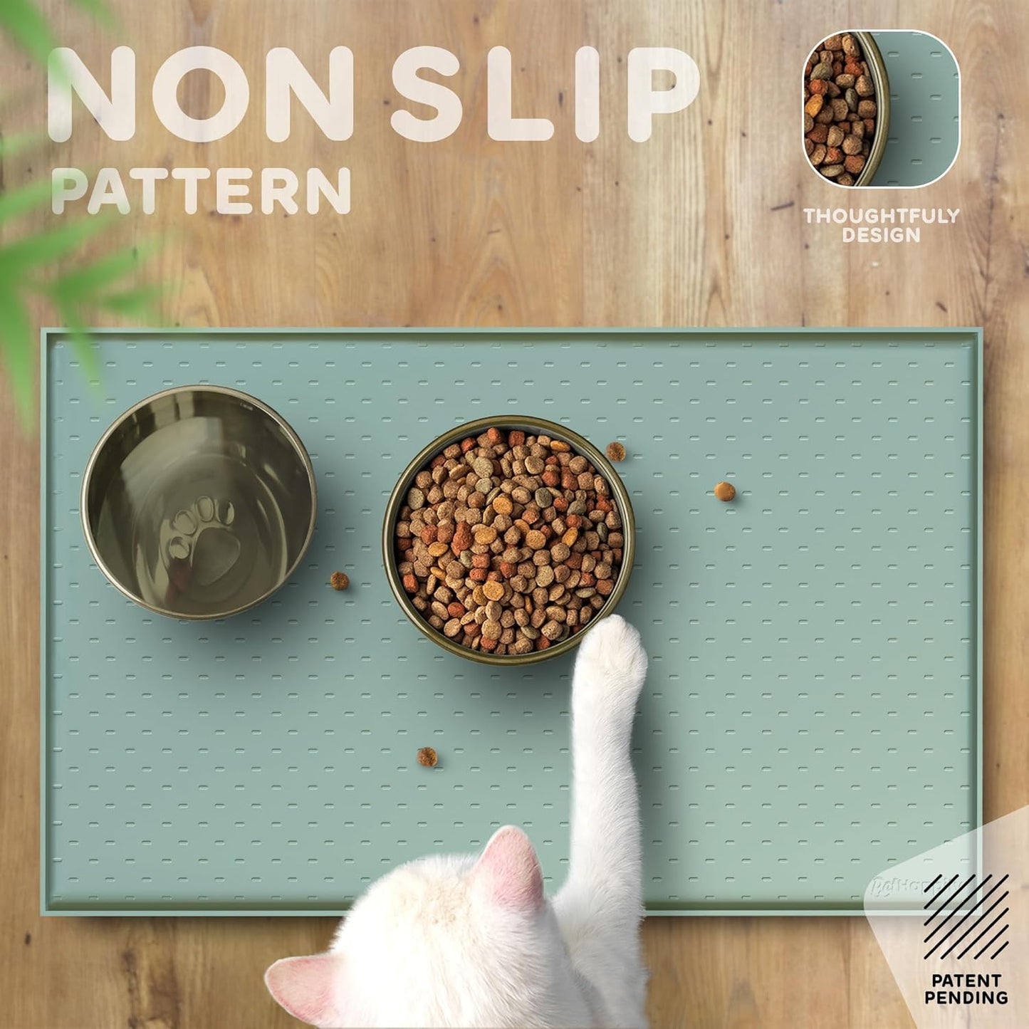 Dog Food Mat - 24x15 Raised Edges Dogs Mat for Food and Water Prevent Spill, Waterproof Cat Food Mats Protect Floors, Easy Clean Dog Bowl Mats for Food and Water, Silicone Pet Feeding Placemats