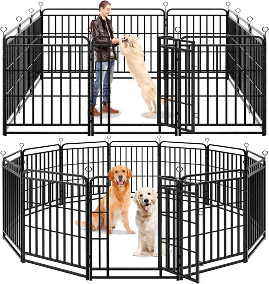 Dog Playpen Outdoor 12 Panels Heavy Duty Dog Fence 40" Height with Thick Pipe Anti-Rust with Doors Portable for RV Camping Yard, Total 27FT, 57 Sq.ft, Snowy Black