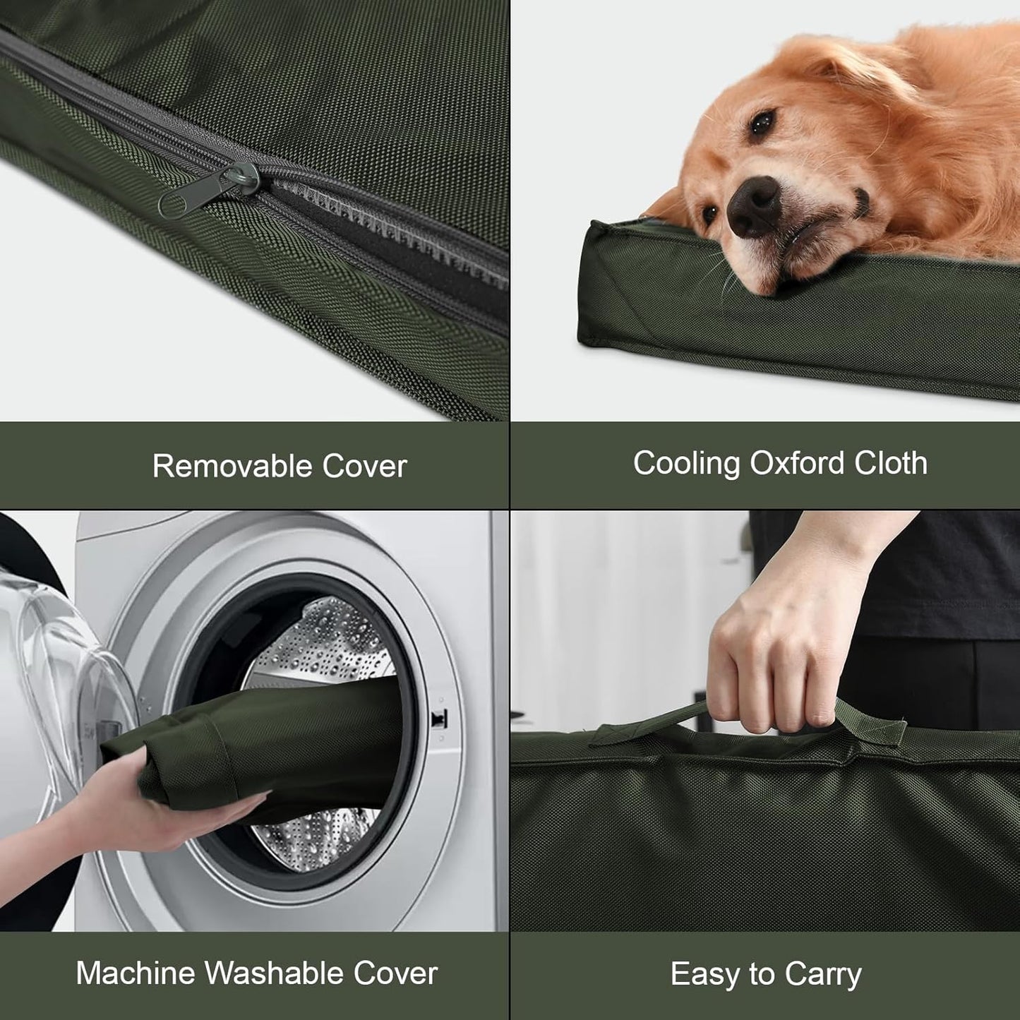 Outdoor All Weather Dog Bed, Waterproof Dog Bed for Medium Dogs, Orthopedic Egg Foam Pet Bed with Removable Cooling Cover, Dark Green